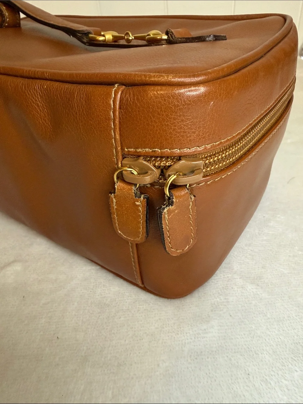 Vintage Gucci Horsebit Leather Train Case Vanity Cosmetic Bag Brown Italy - Picture 4 of 12